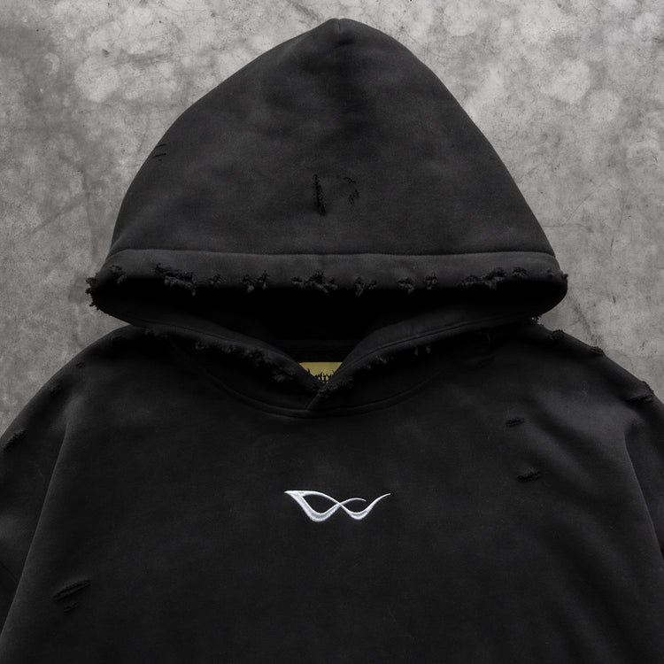 8W ATHLETICS DISTRESSED HOODIE BLACK