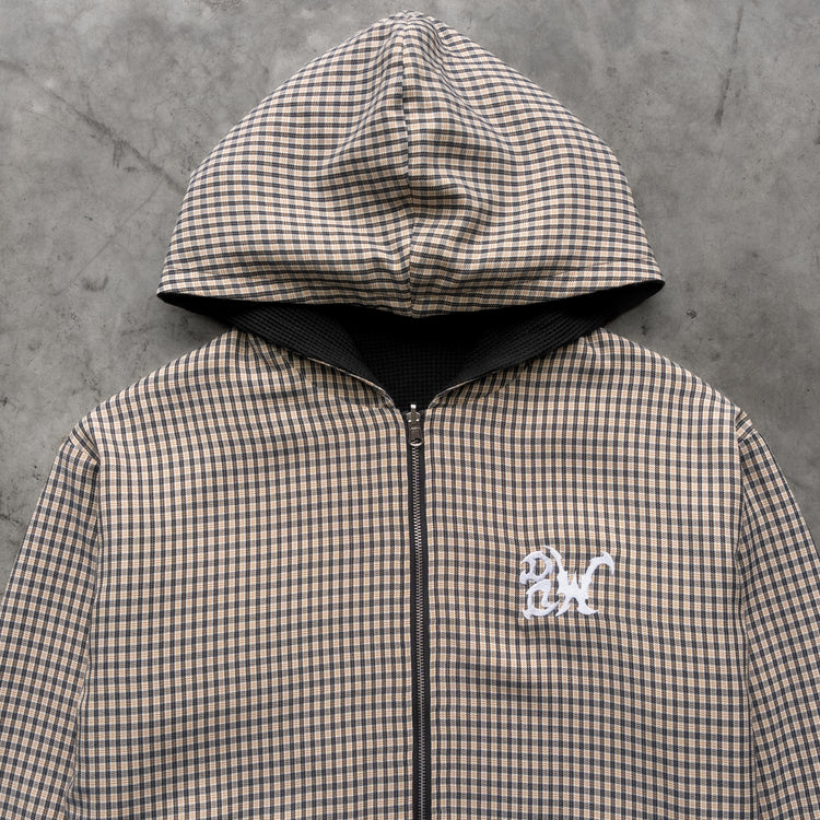 REVERSIBLE THERMAL PLAID ZIP UP BLACK