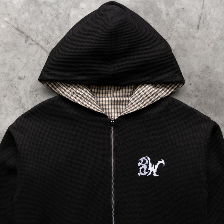 REVERSIBLE THERMAL PLAID ZIP UP BLACK
