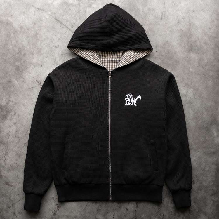 REVERSIBLE THERMAL PLAID ZIP UP BLACK