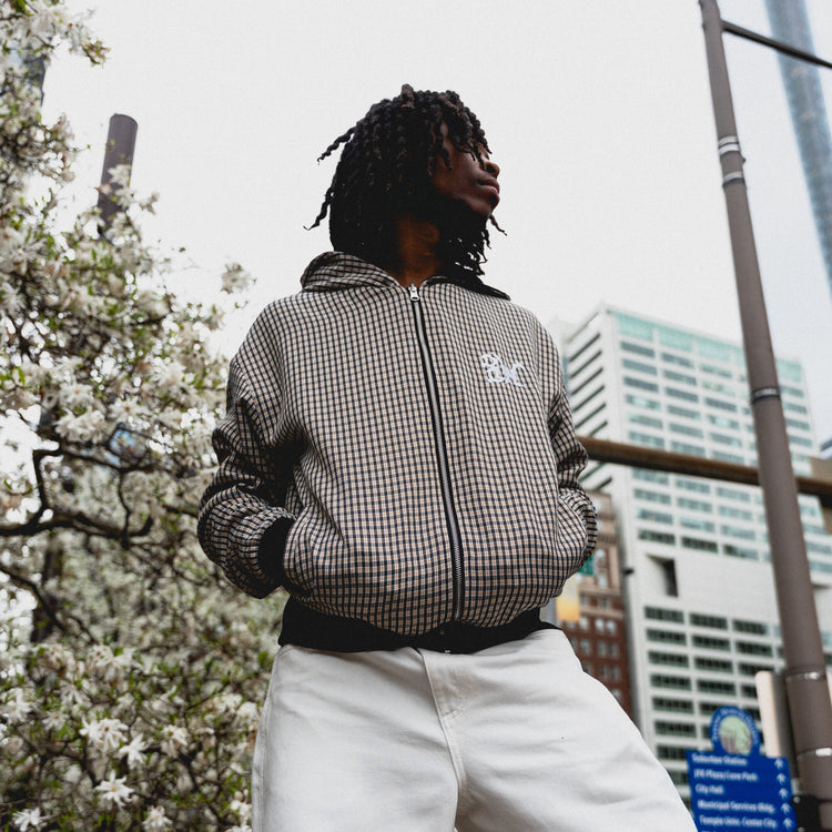 REVERSIBLE THERMAL PLAID ZIP UP BLACK