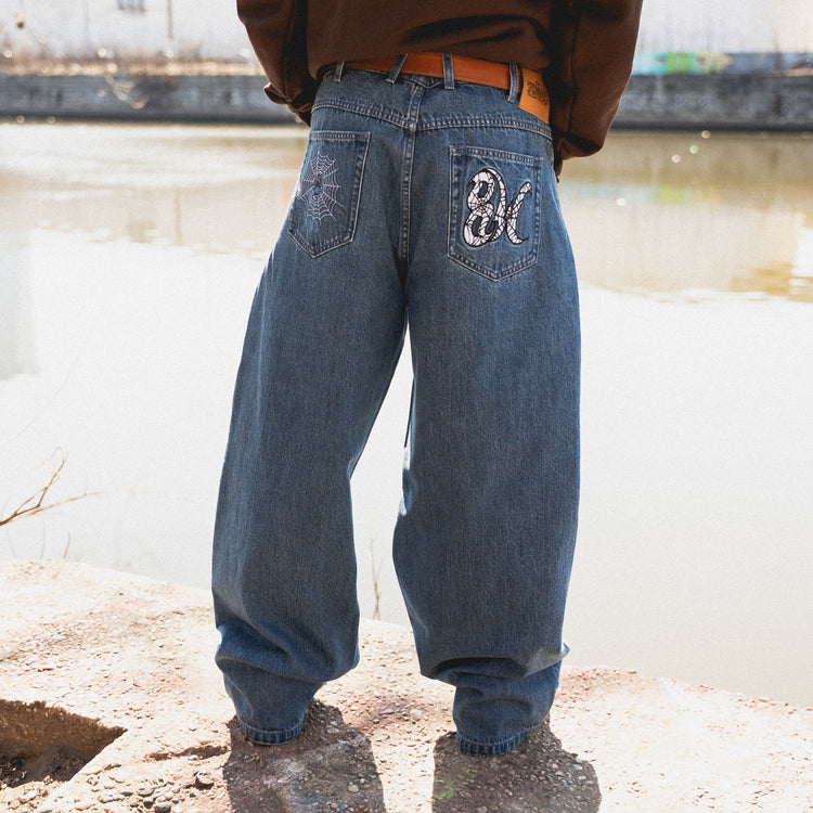 8W SPIDER BAGGY JEANS BLUE