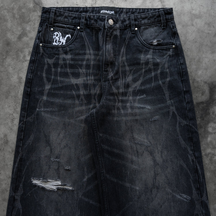 8W TRIBAL DISTRESSED BAGGY JEANS BLACK