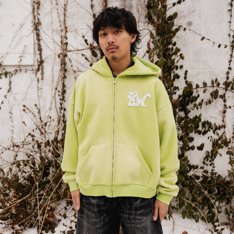 DISTRESSED 8W ZIP UP WASHED GREEN