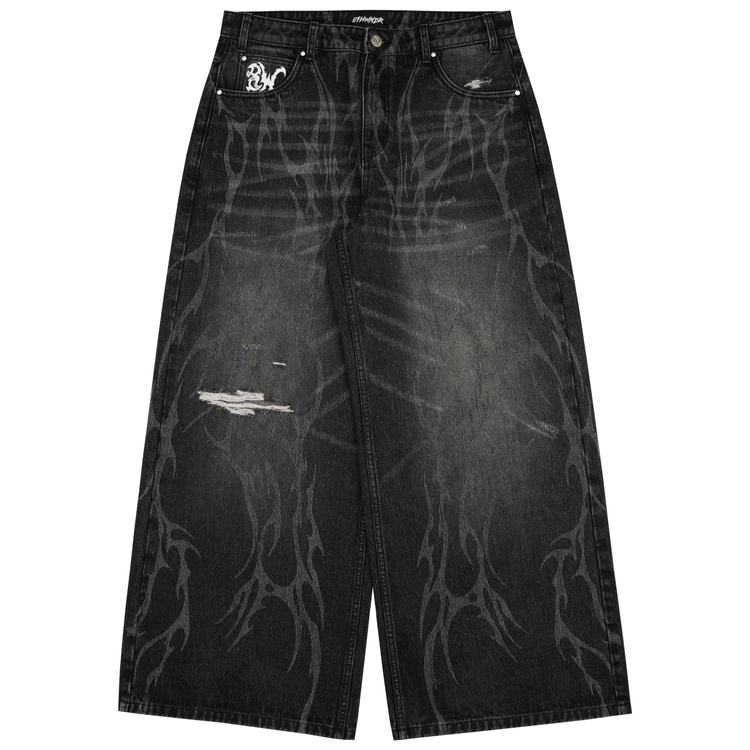 8W TRIBAL DISTRESSED BAGGY JEANS BLACK