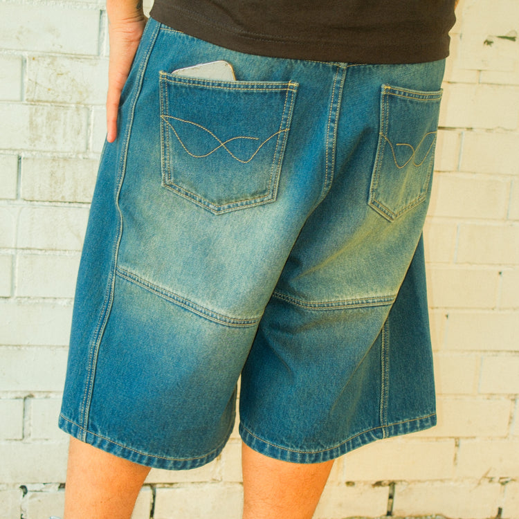 8W PANEL BAGGY JORTS BLUE — lookbook other angle