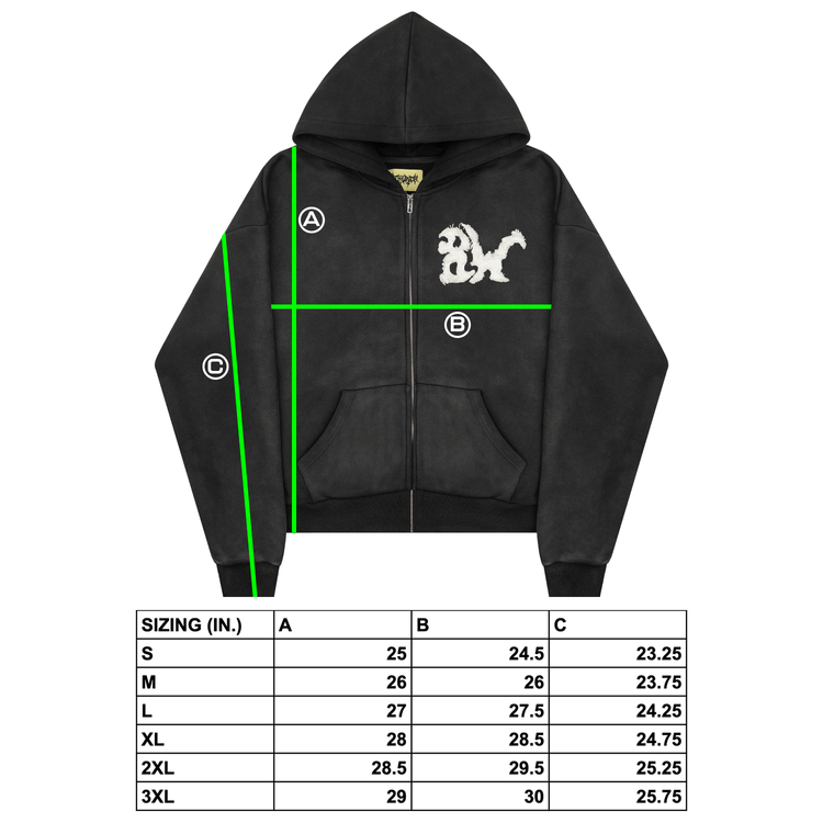 DISTRESSED 8W ZIP UP WASHED BLACK