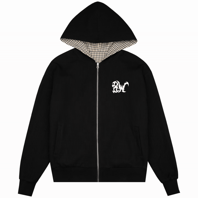 REVERSIBLE THERMAL PLAID ZIP UP BLACK