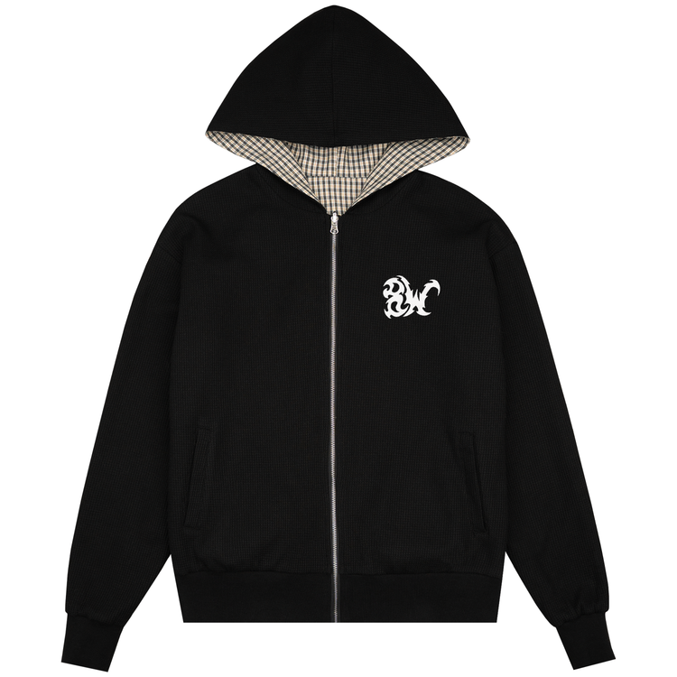 REVERSIBLE THERMAL PLAID ZIP UP BLACK