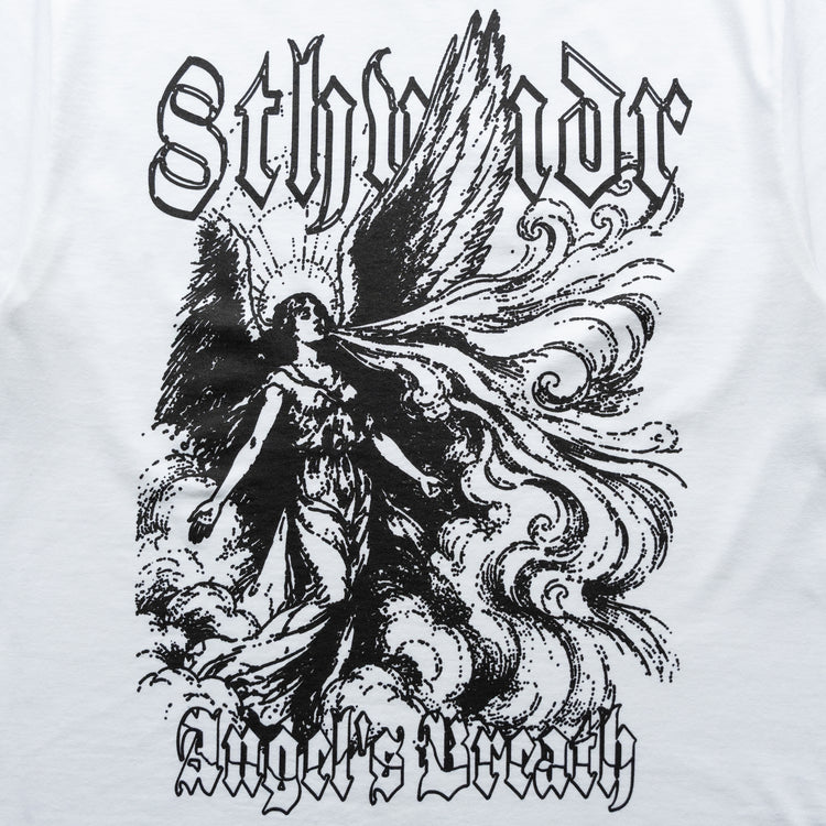 ANGEL’S BREATH TEE WHITE — concrete front design close-up