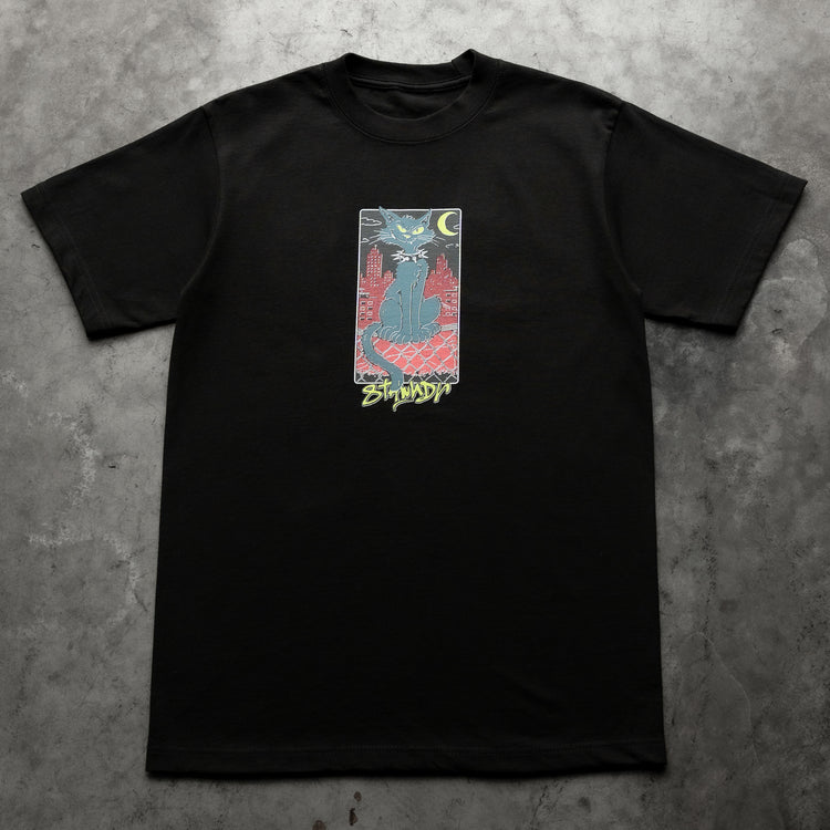 CAT TEE BLACK — concrete full front