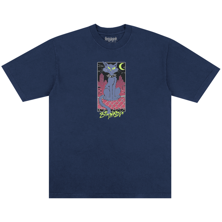 CAT TEE MIDNIGHT NAVY — white background front