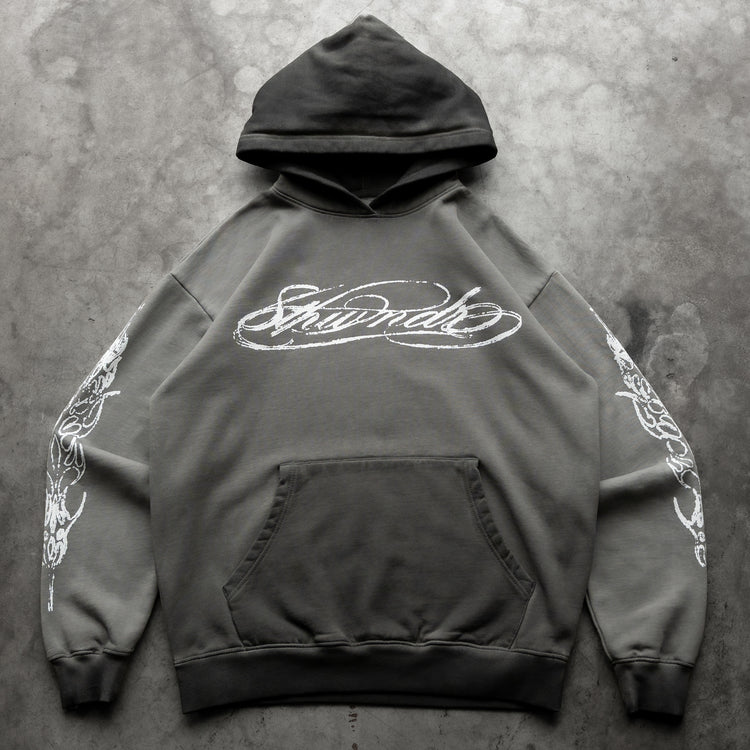 SCRIPT HOODIE WASHED GREY — concrete full front