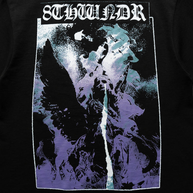 WEEPING ANGEL TEE BLACK — concrete back design close-up