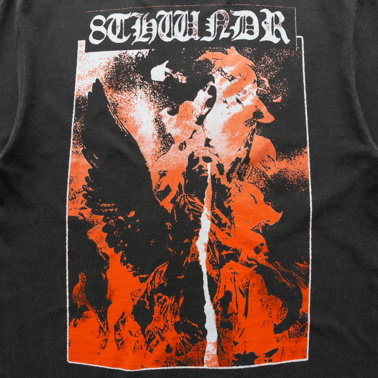 WEEPING ANGEL TEE VINTAGE BLACK — concrete back design close-up