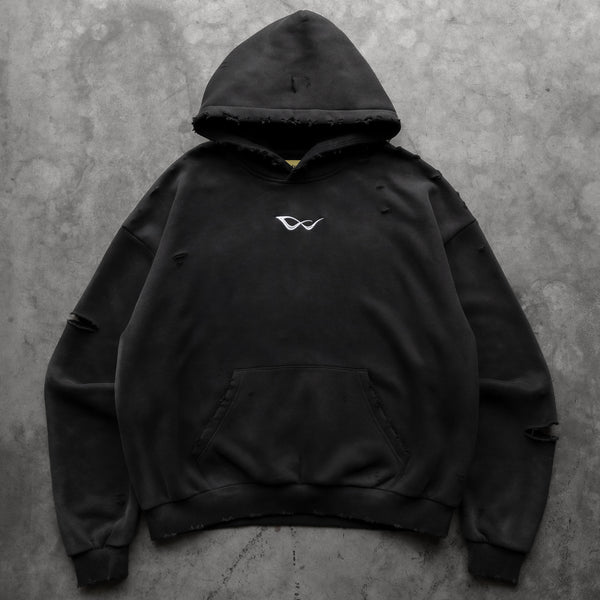 8W ATHLETICS DISTRESSED HOODIE BLACK - Second Image