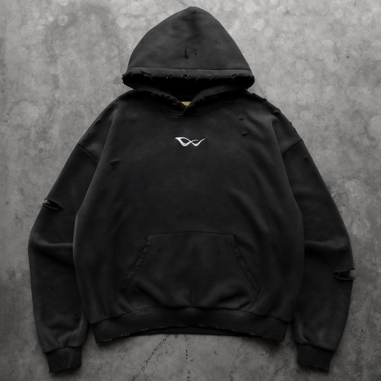 8W ATHLETICS DISTRESSED HOODIE BLACK