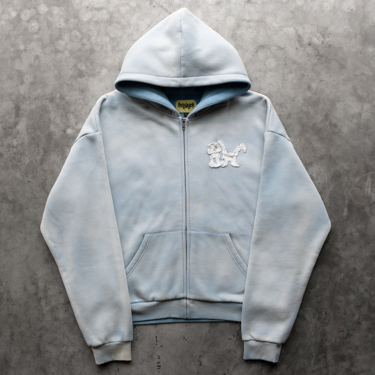 DISTRESSED 8W ZIP UP WASHED BLUE