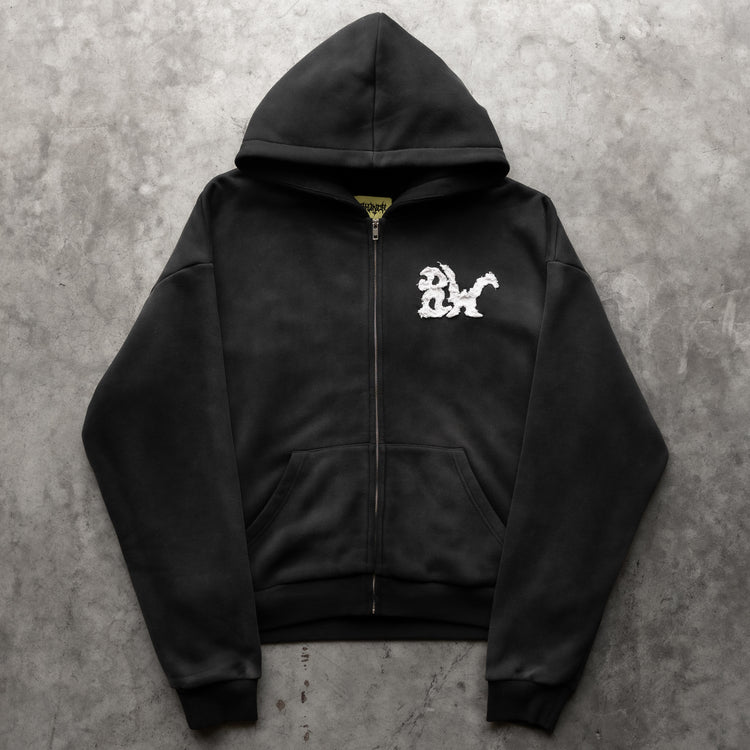 DISTRESSED 8W ZIP UP WASHED BLACK