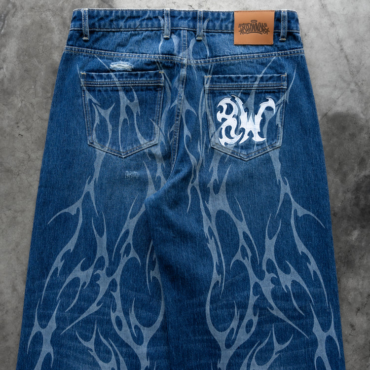 8W TRIBAL DISTRESSED BAGGY JEANS BLUE