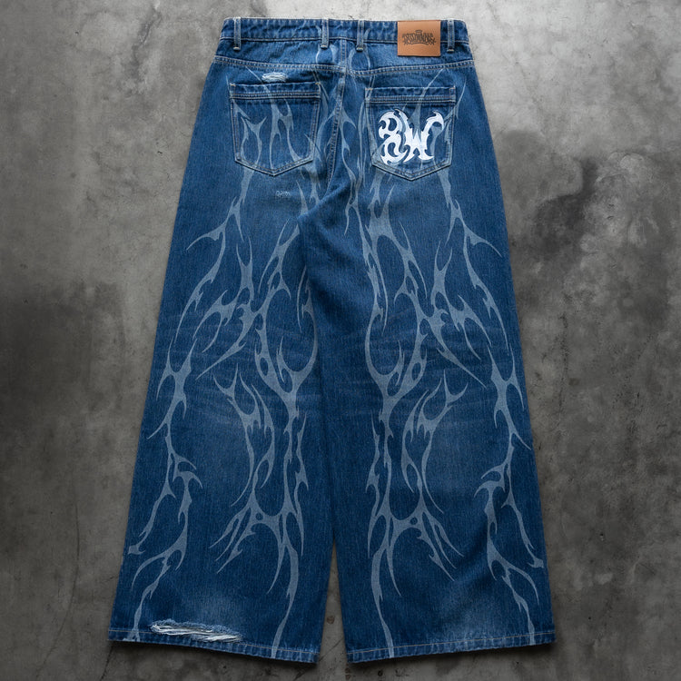 8W TRIBAL DISTRESSED BAGGY JEANS BLUE