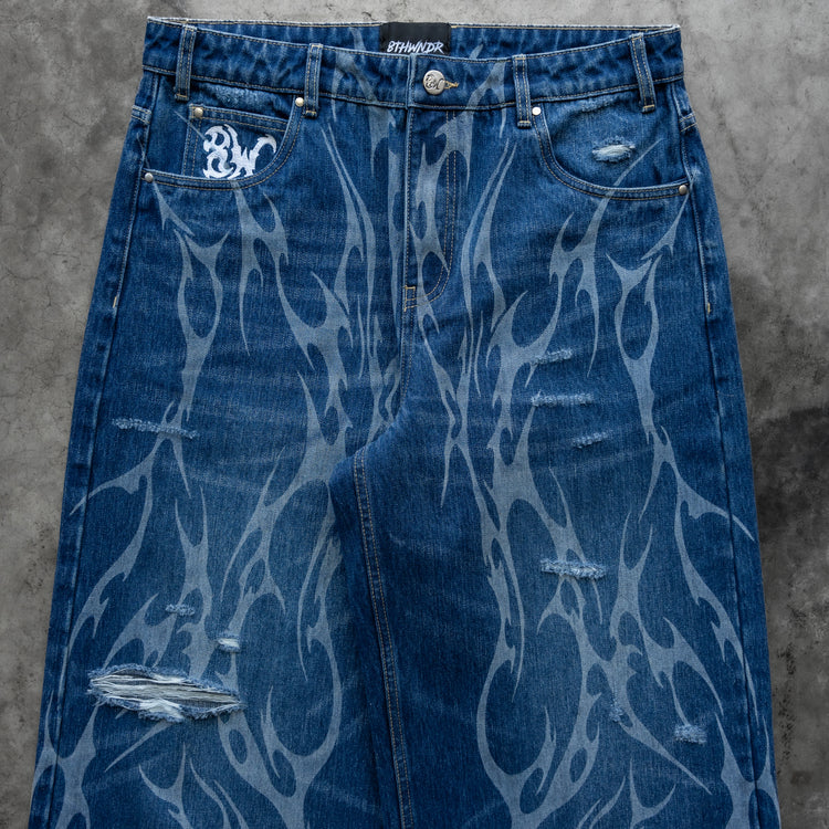 8W TRIBAL DISTRESSED BAGGY JEANS BLUE