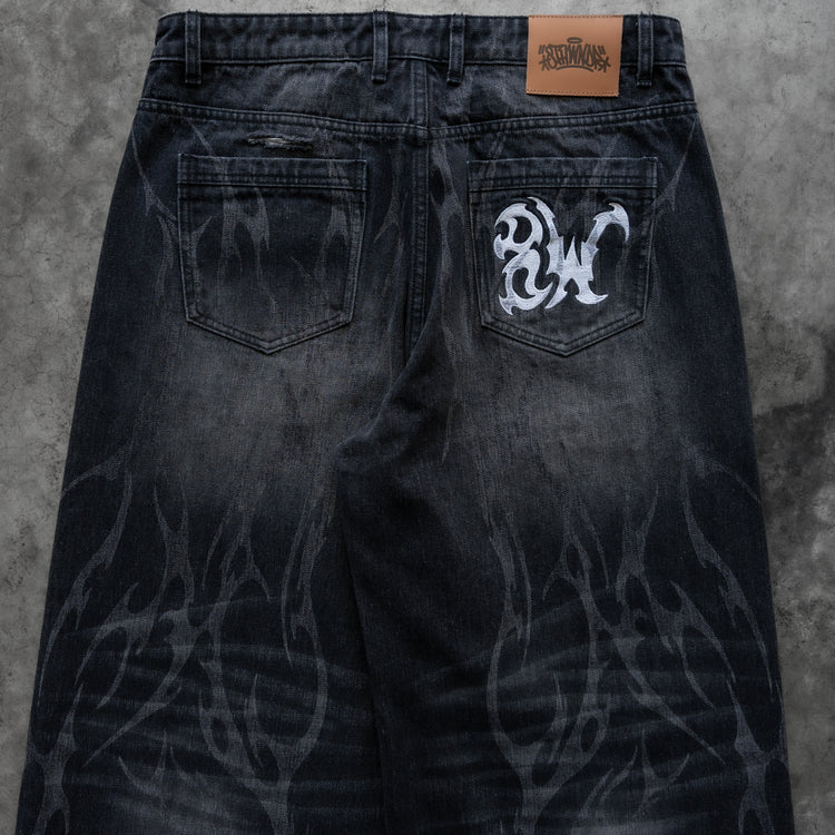8W TRIBAL DISTRESSED BAGGY JEANS BLACK
