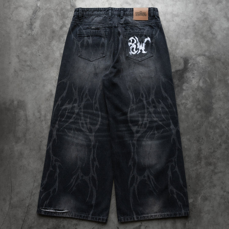 8W TRIBAL DISTRESSED BAGGY JEANS BLACK