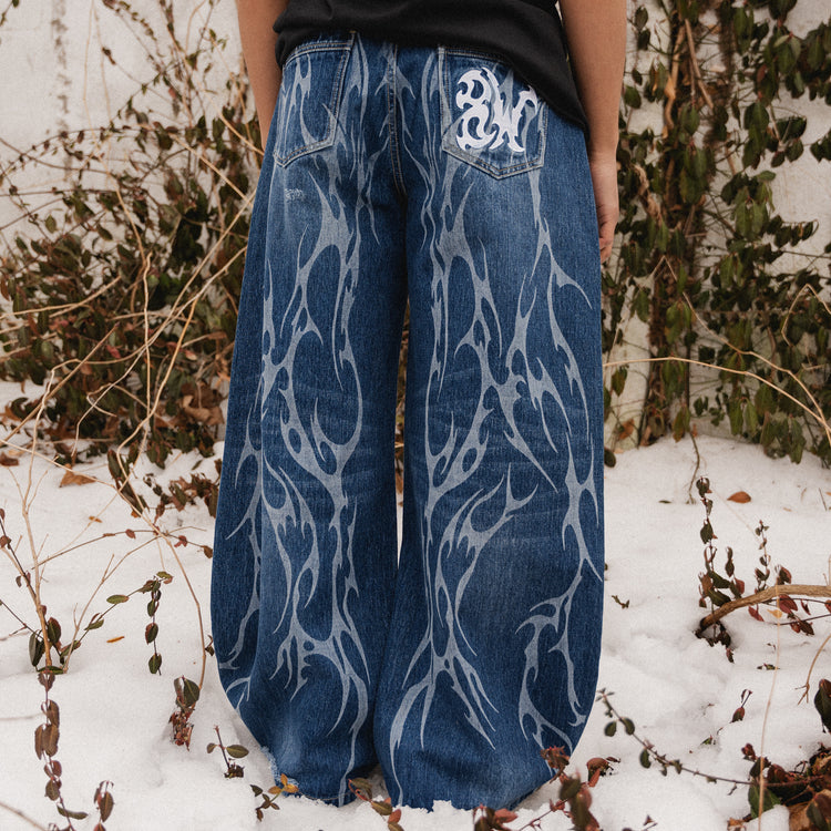8W TRIBAL DISTRESSED BAGGY JEANS BLUE