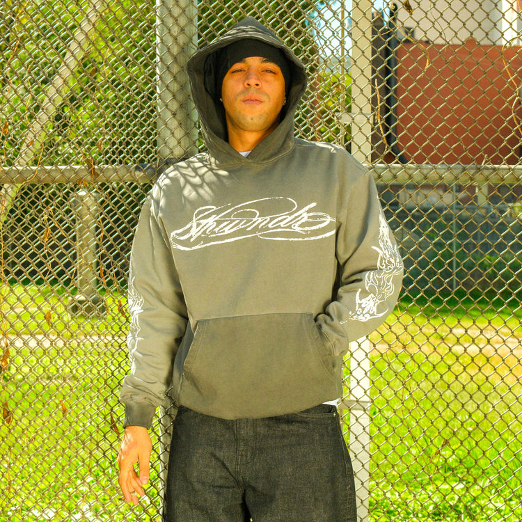 SCRIPT HOODIE WASHED GREY