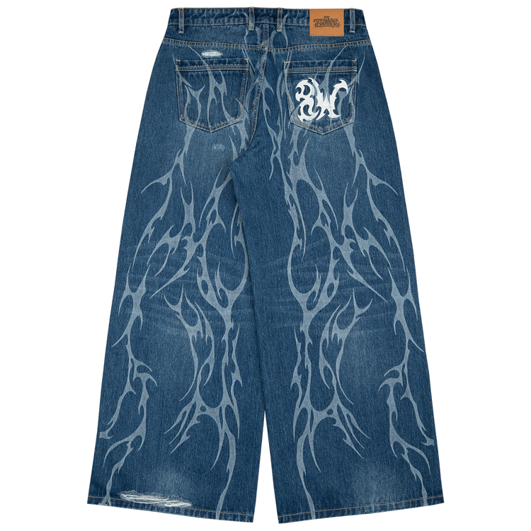 8W TRIBAL DISTRESSED BAGGY JEANS BLUE