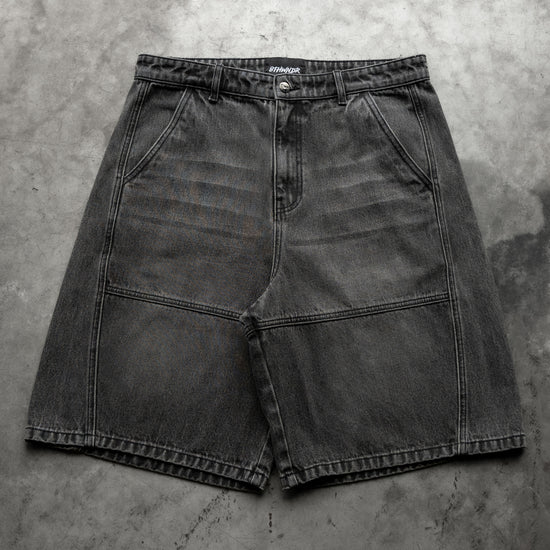 8W PANEL BAGGY JORTS BLACK — concrete full front