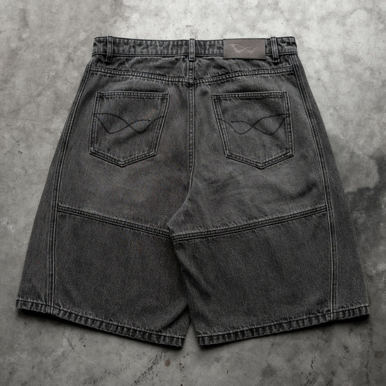 8W PANEL BAGGY JORTS BLACK — concrete full back