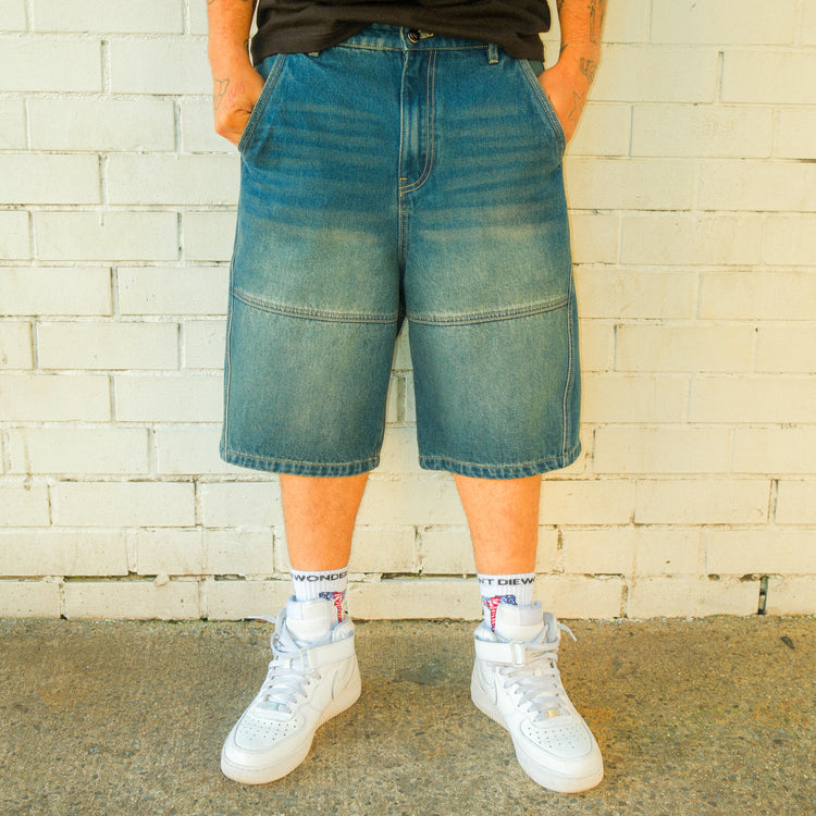 8W PANEL BAGGY JORTS BLUE — lookbook front