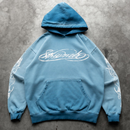 SCRIPT HOODIE WASHED BLUE — concrete full front