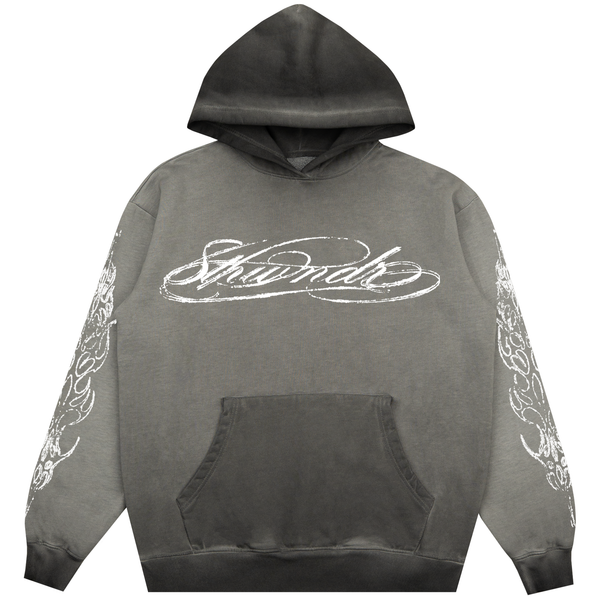 
    SCRIPT HOODIE WASHED GREY — white background front Featured Image
