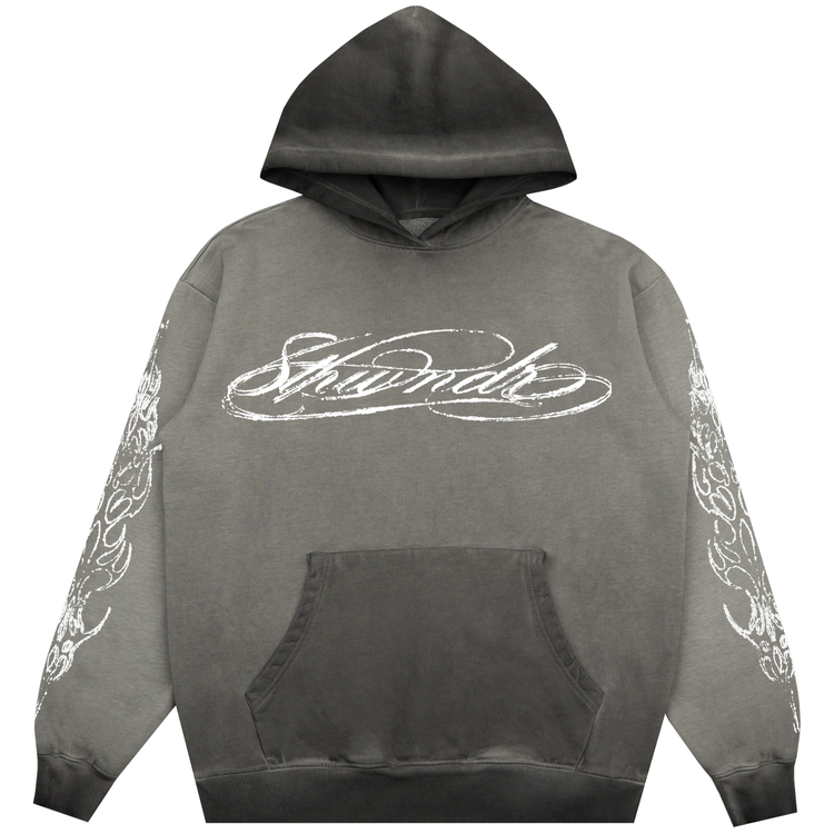SCRIPT HOODIE WASHED GREY — white background front