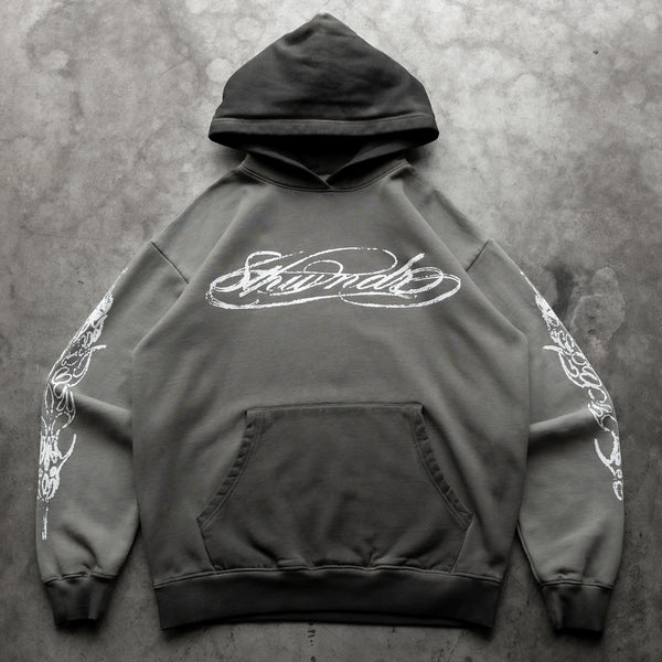 SCRIPT HOODIE WASHED GREY - Second Image