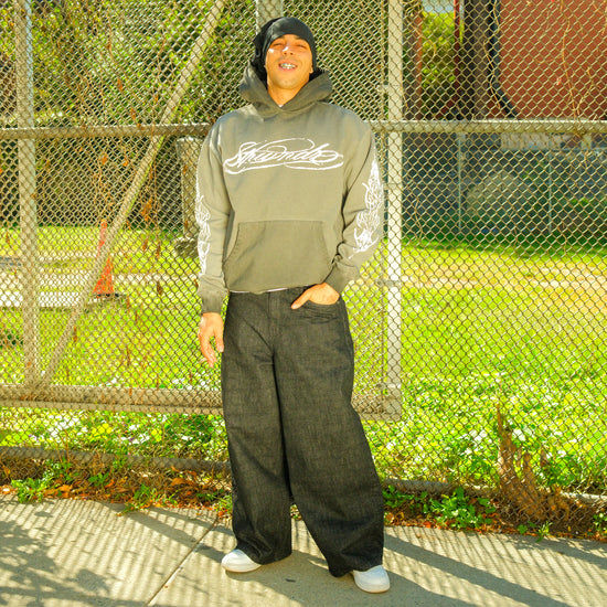 SCRIPT HOODIE WASHED GREY — lookbook front