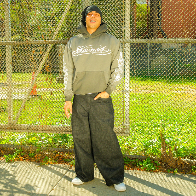 SCRIPT HOODIE WASHED GREY — lookbook front